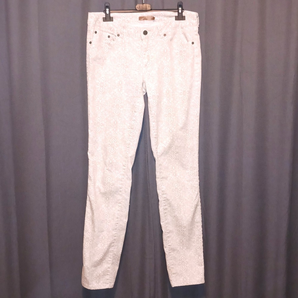 Prana Boho Cream Tan Damask Paisley Print Skinny Pants Jeans Mid Rise 8